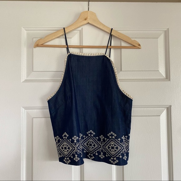 J.O.A Los Ángeles Embroidery Blue Top - Picture 2 of 7